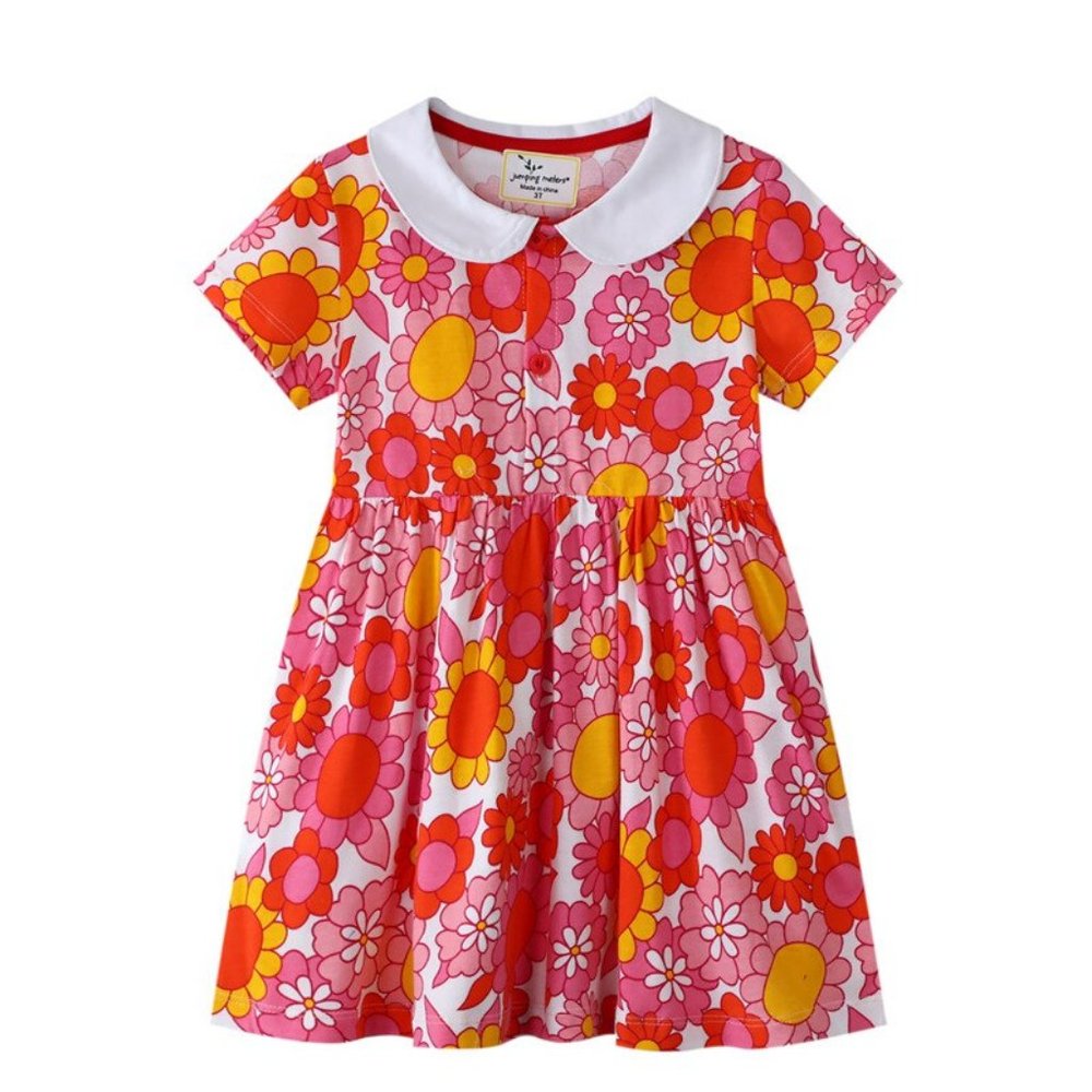 Floral Girls Short Sleeve Collar Dress